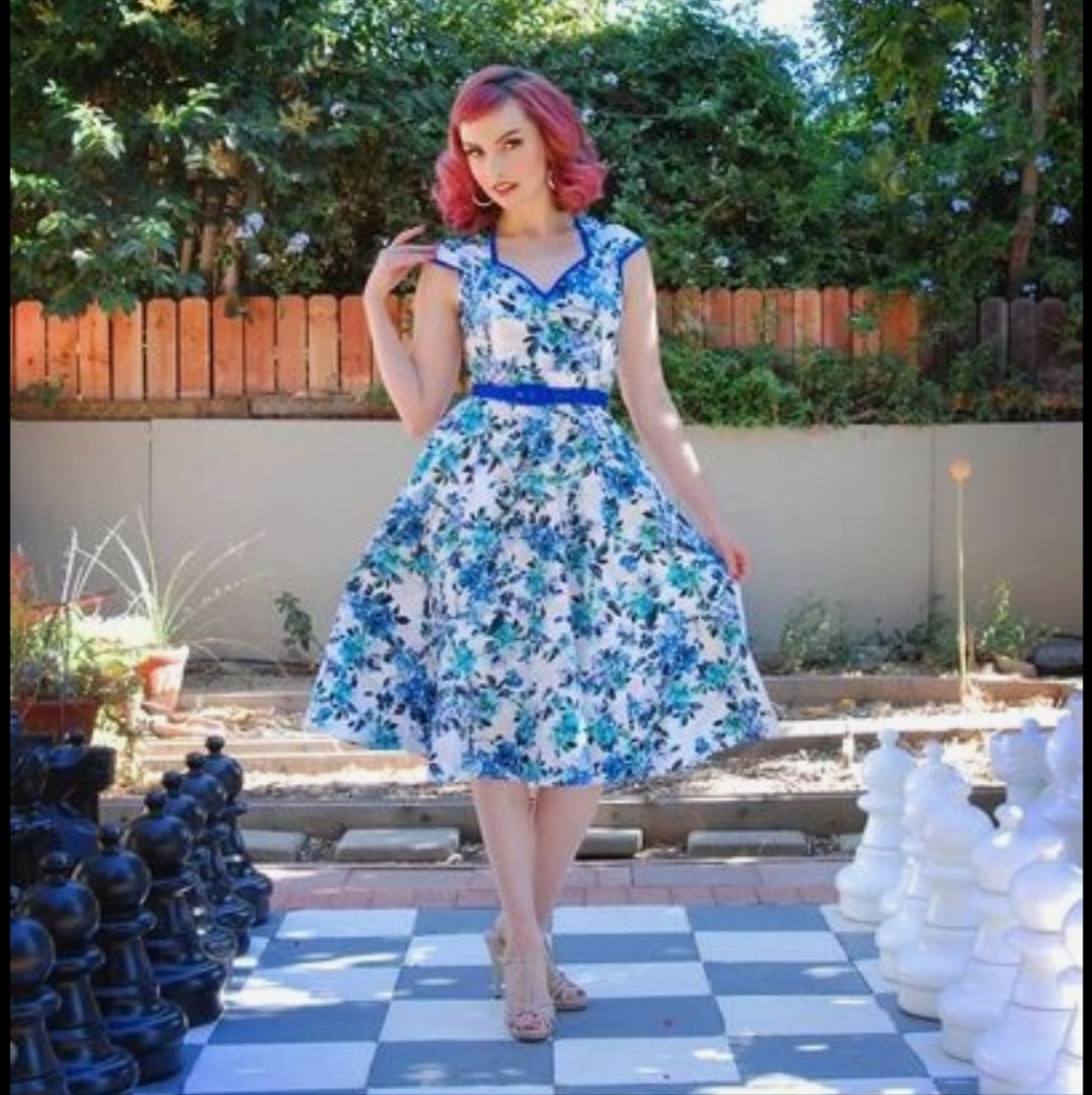 Floral Blue and White Dress